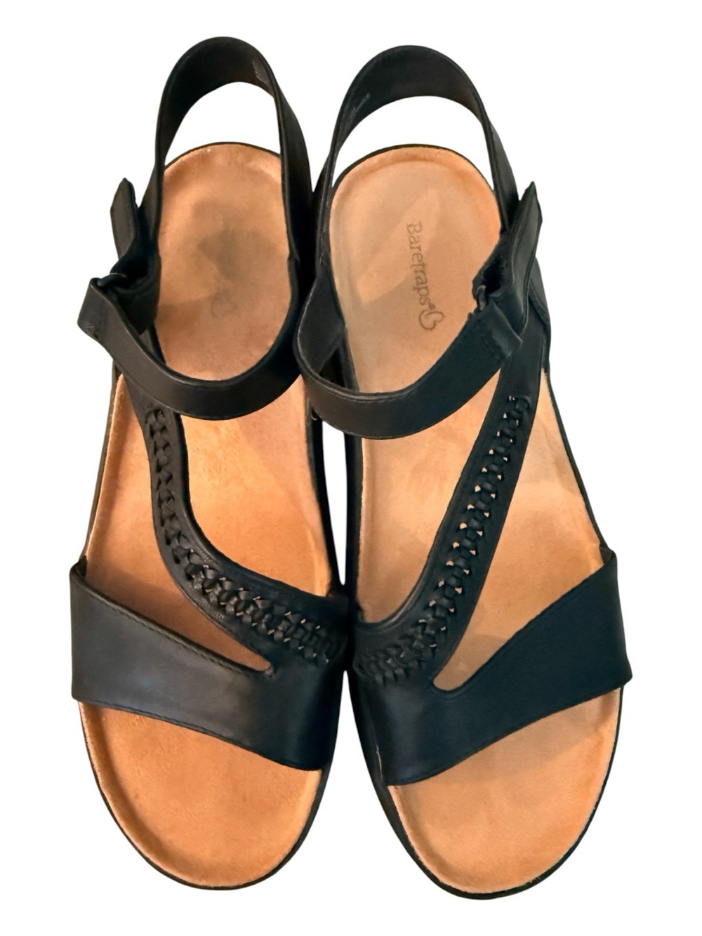 BareTraps Black Braided T-Strap Leather Slingback Sandals beach, cottagecore